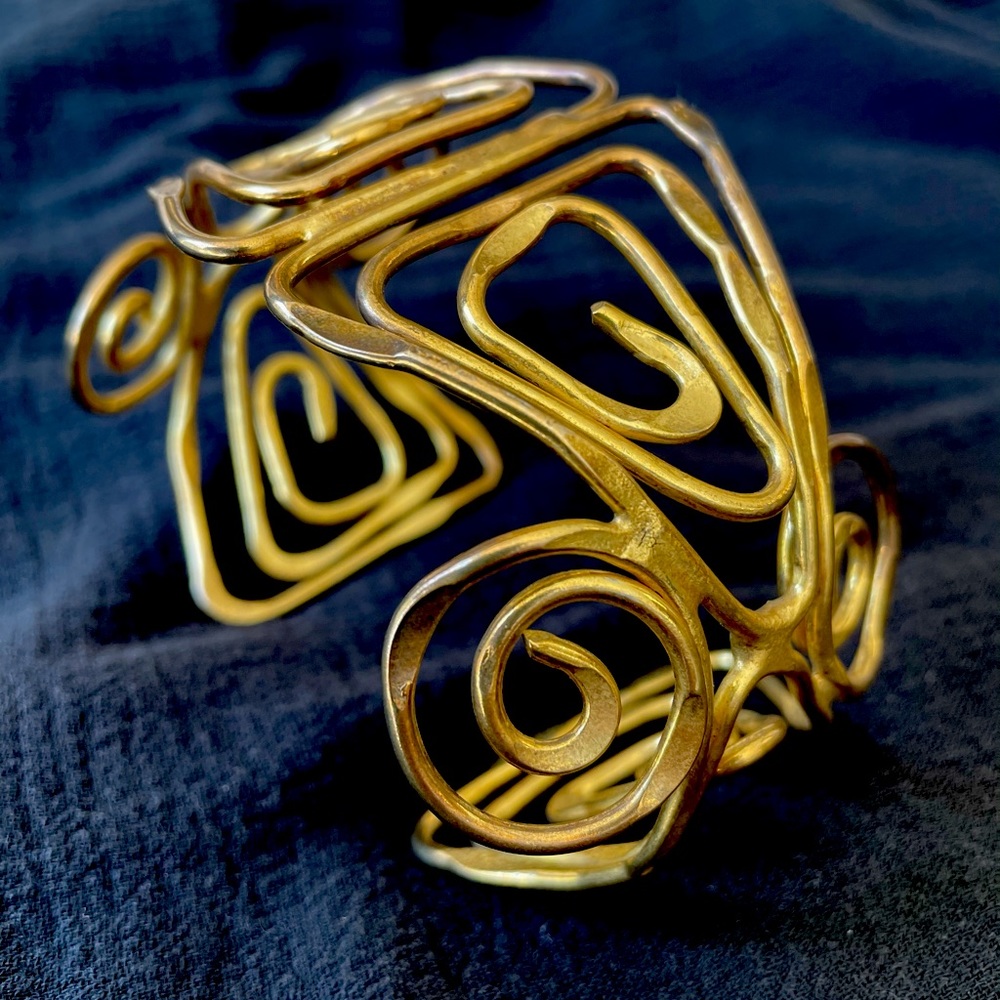 Vintage Brutalist Hammered Wire Cuff Bracelet